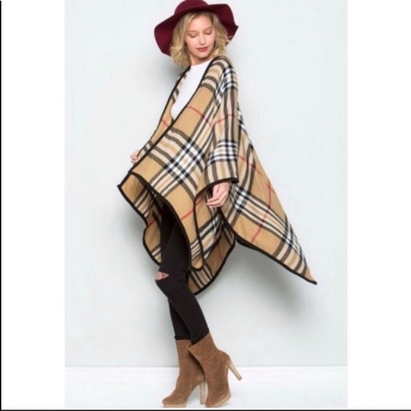 Plaid camel cape - Boutique wardrobe staple-OS - Picture 2 of 3